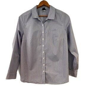 Torrid Blue White Poplin Collared Striped Button Front Shirt Size 1x/14-16